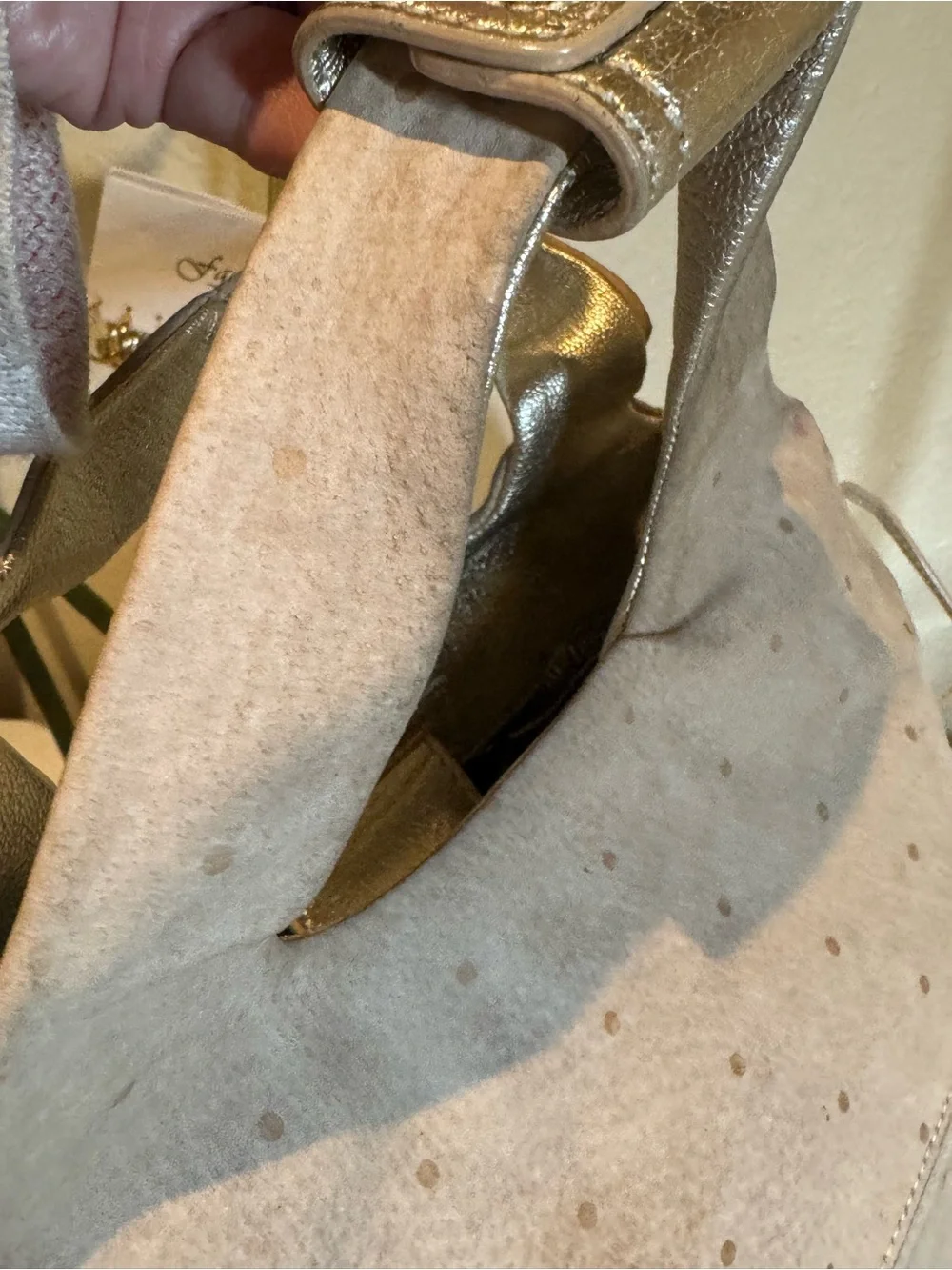 Kate Spade Beige Suede Tote Handbag - Gold Accents